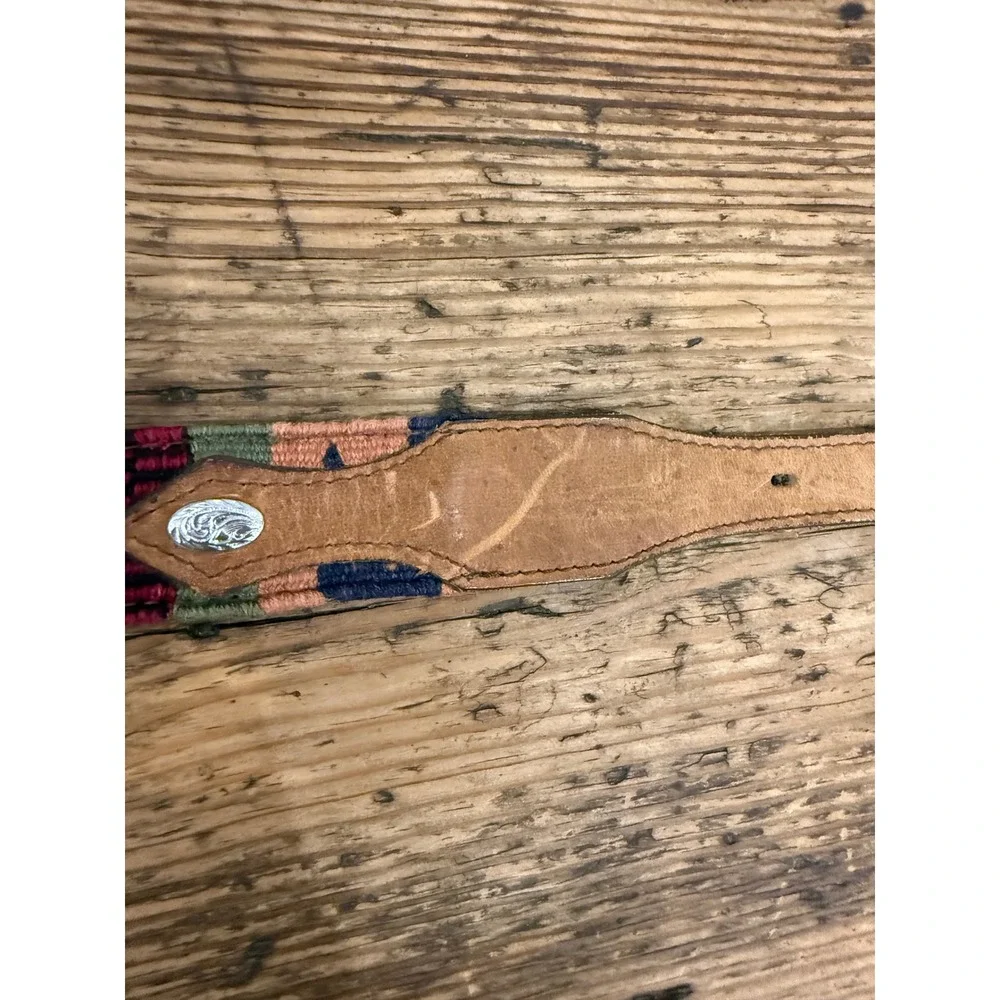 Circle Y of Yoakum Kids Western Leather Belt‎ Woven Fabric Silver Buckle 28 8619